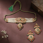 Load image into Gallery viewer, Jadau Choker With Drop Pendant

