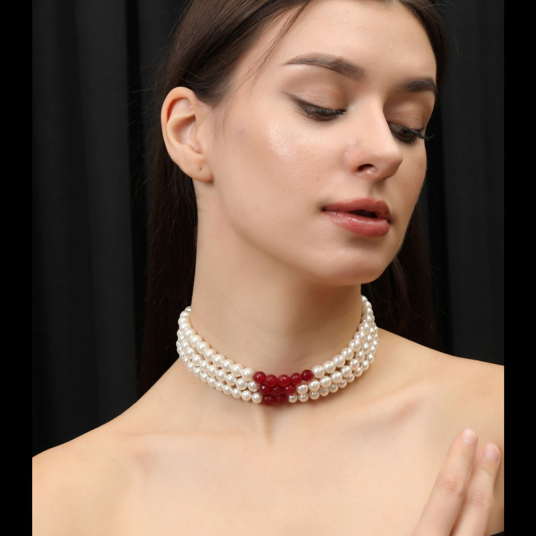 RED KISS PEARL CHOKER