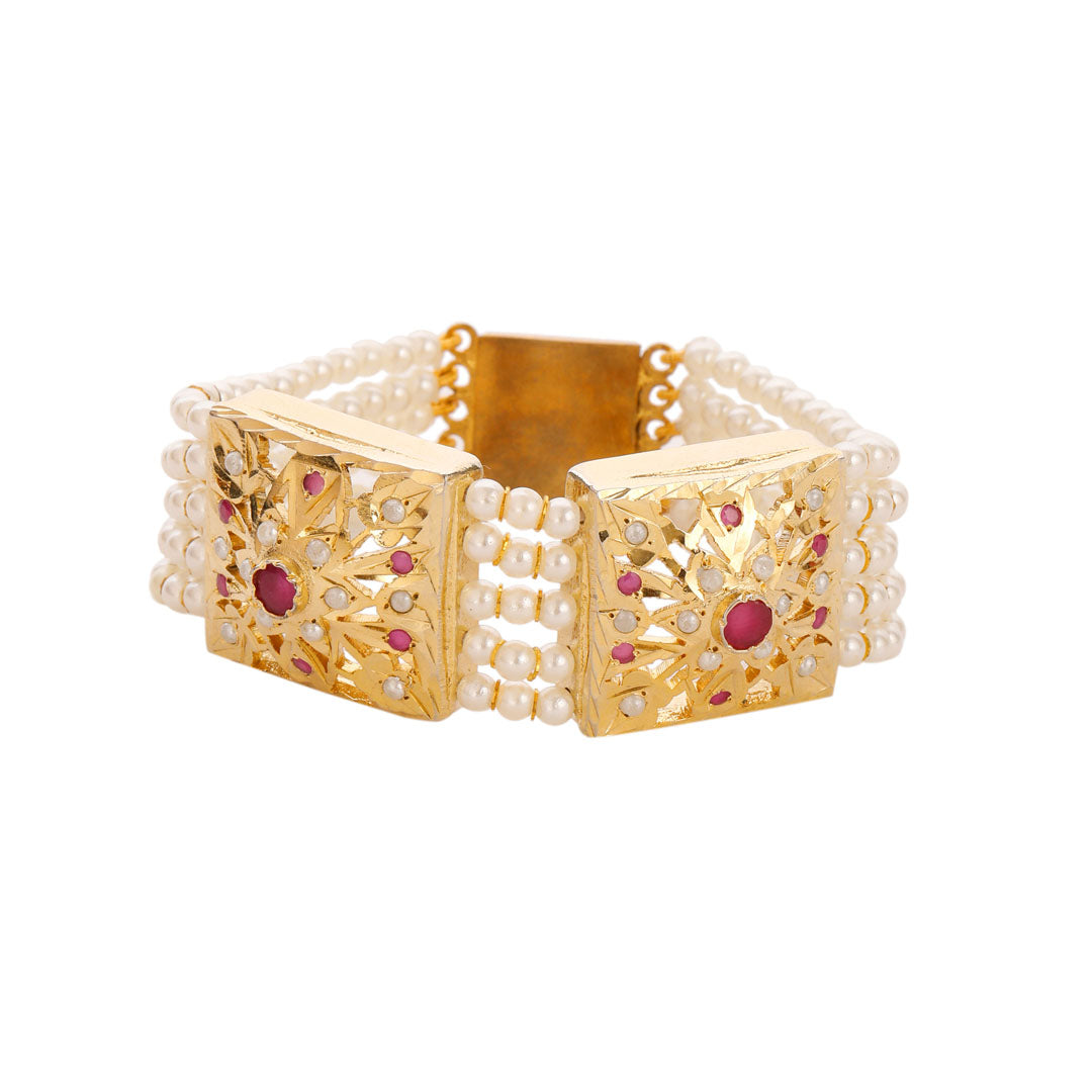 RUBY EMBELLISHED PEARL BRACELET