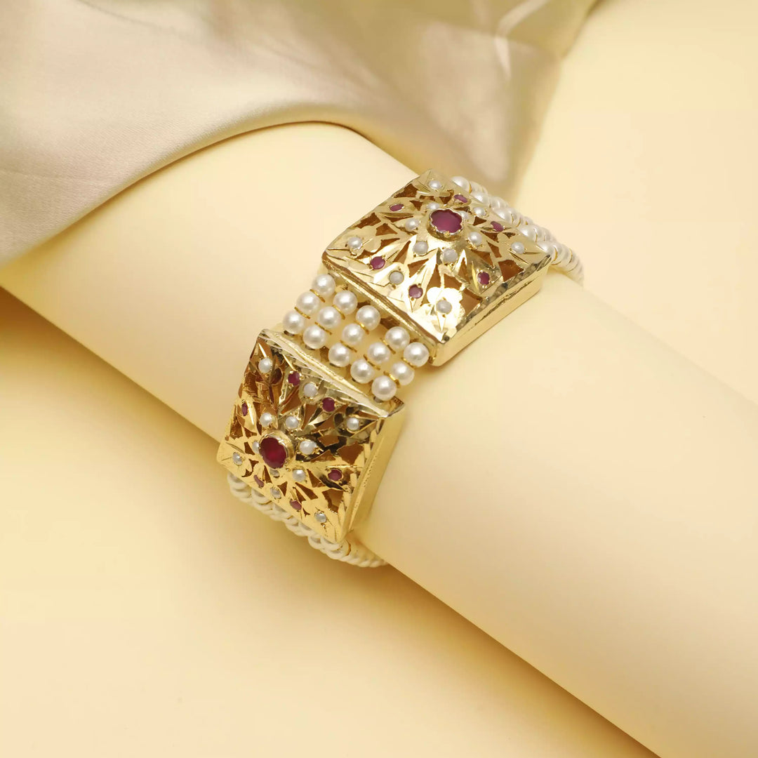 RUBY EMBELLISHED PEARL BRACELET