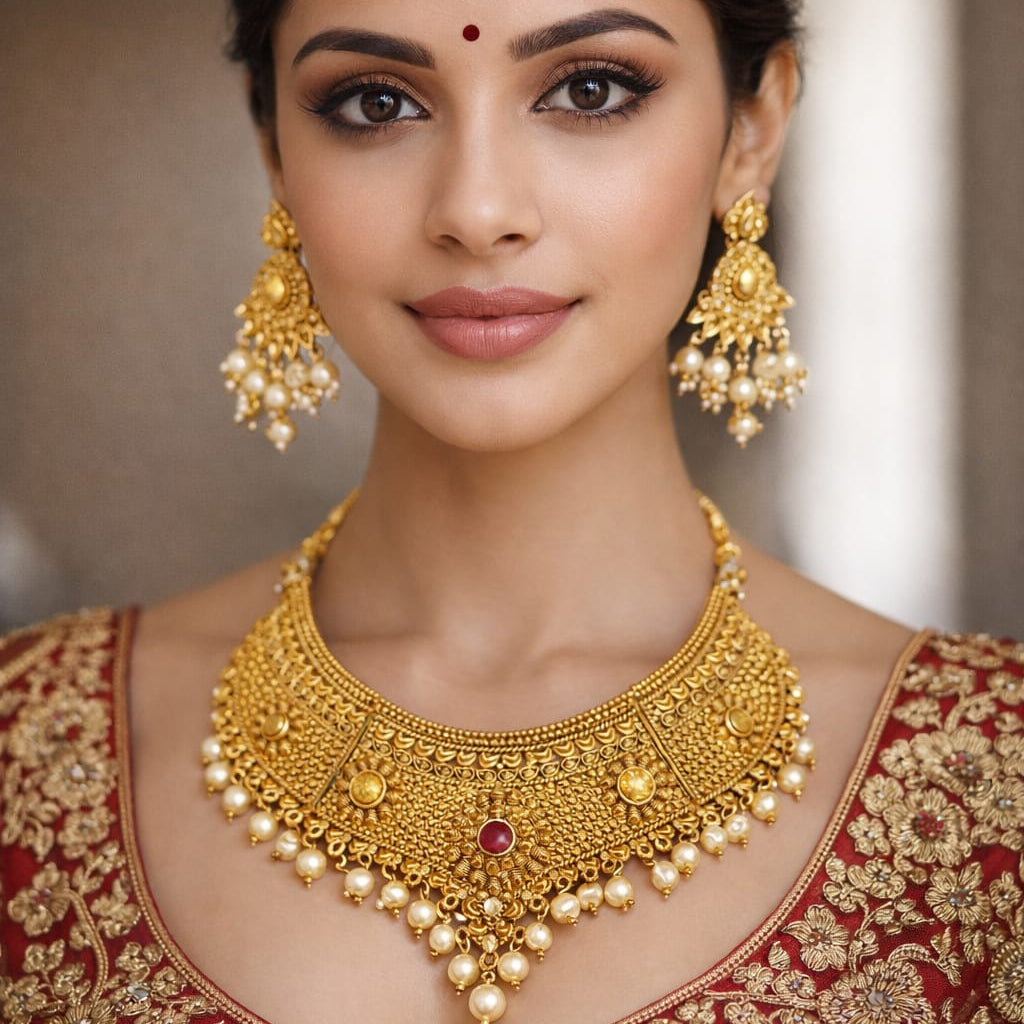 ANTIQUE GOLD PLATED JADAU SET